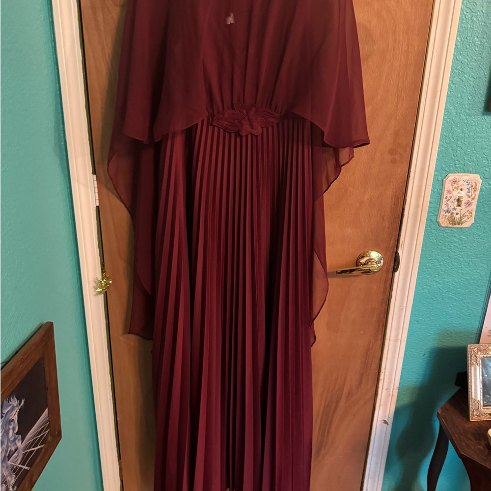 Elegant Burgundy Pleated Dress